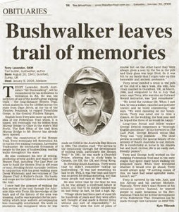 Adelaide Advertiser, obituary, Terry Lavender, 24th January 2004